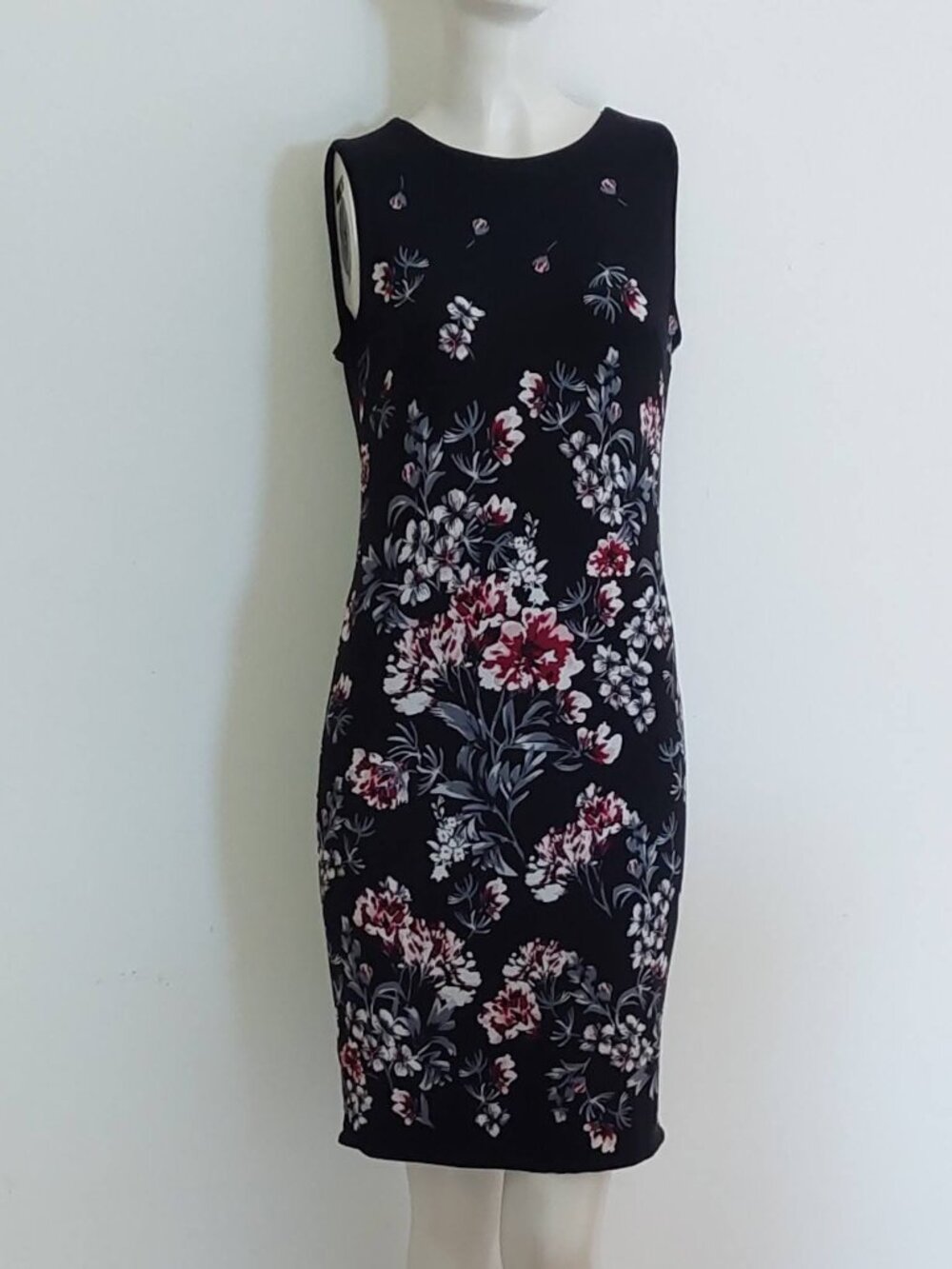 White House Black Market Black/Multi Reversible Floral/Solid Knit Sheath Sze: XS